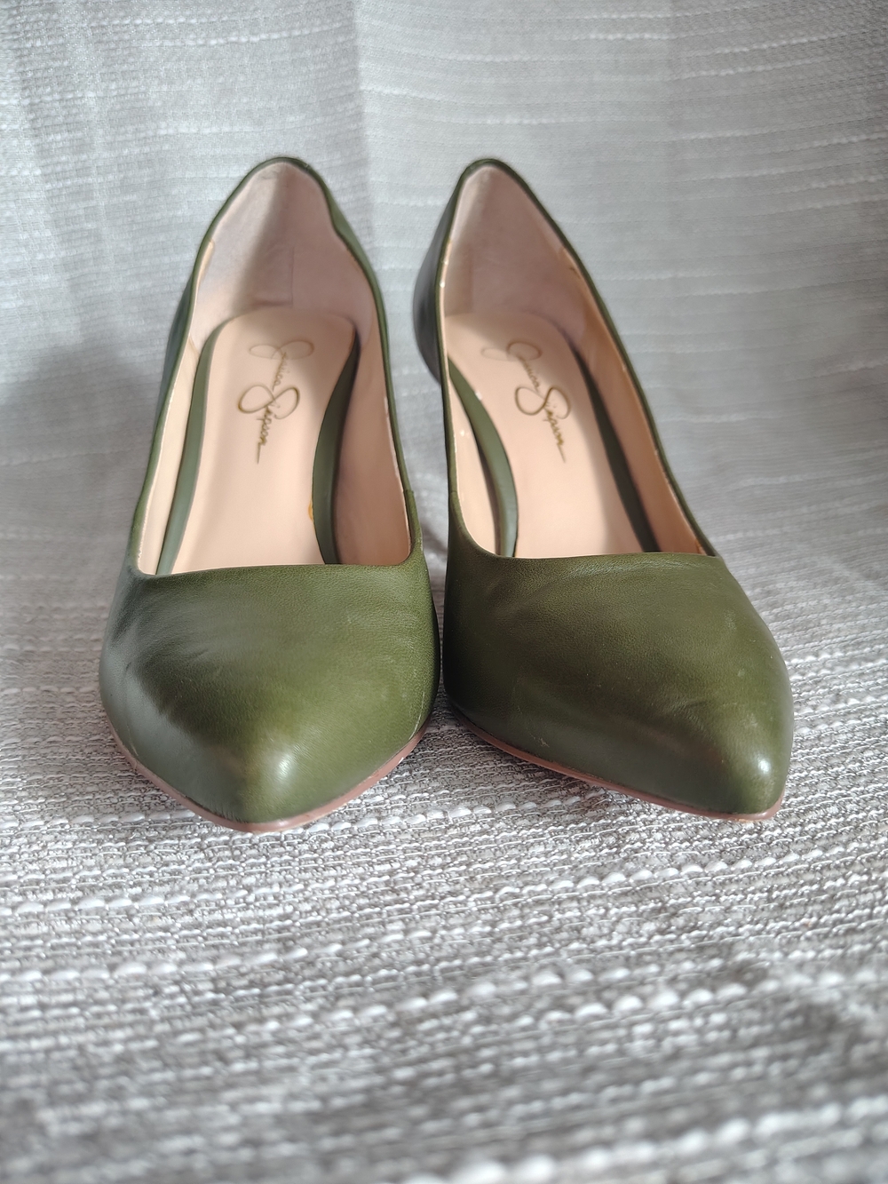 Jessica Simpson Olive Green Leather Pointed Toe Pumps Wide 7.5W - Picture 4 of 14
